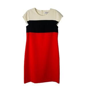 NEW Kasper red black tan color block preppy office midi dress 4